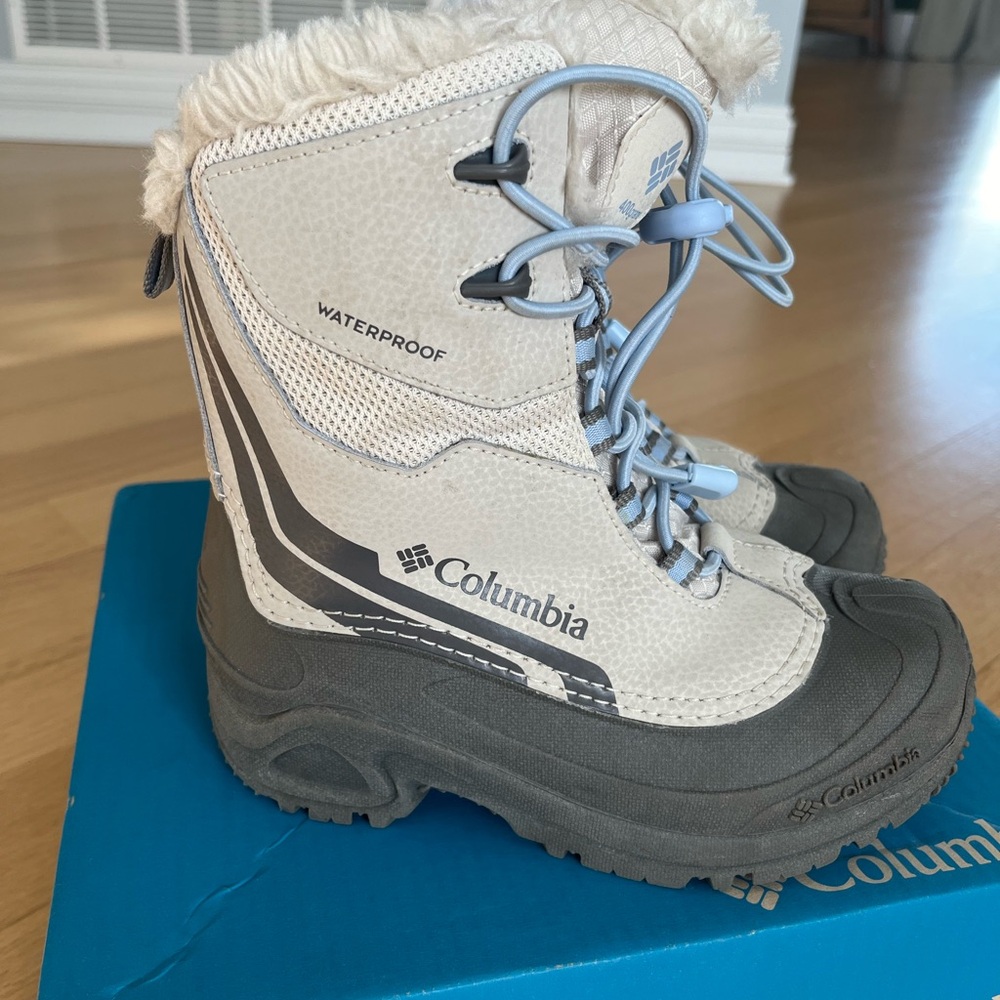 Columbia Kids Waterproof Cream and Gray Boots